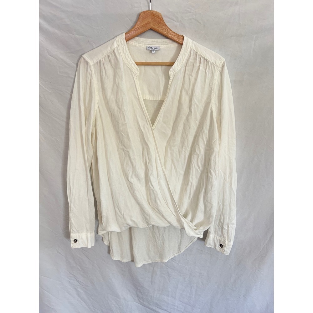 Splendid Womens Cream V Neck Wrap High Low Long Sleeve Top Size Large